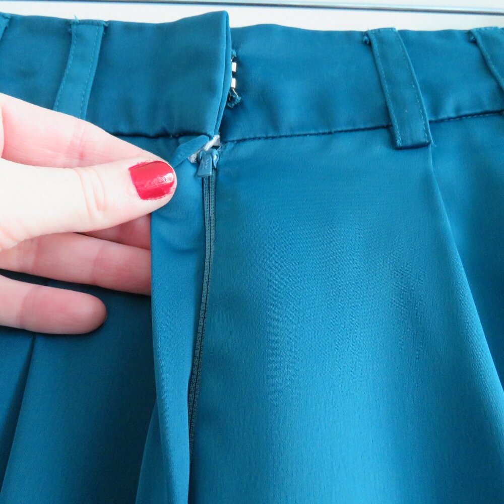 ZENA PRESLEY Teal Satin Palazzo Wide Leg Pants Drapey - Women's Size M - Picture 11 of 15